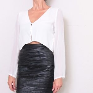 Reformation White Cropped Long Sleeve Shirt